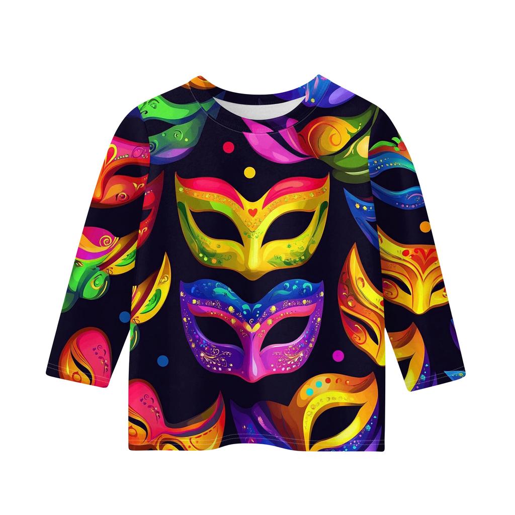 Print Tops For Youth Girls Round Neck 3/4 Sleeves T-Shirts Trendy Tops Outfit Tees