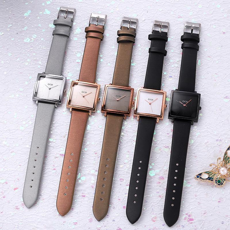 Gedi Damen Retro Großes Zifferblatt Quadratisches Lederarmband Wasserdicht Quarz Uhr mit Datum