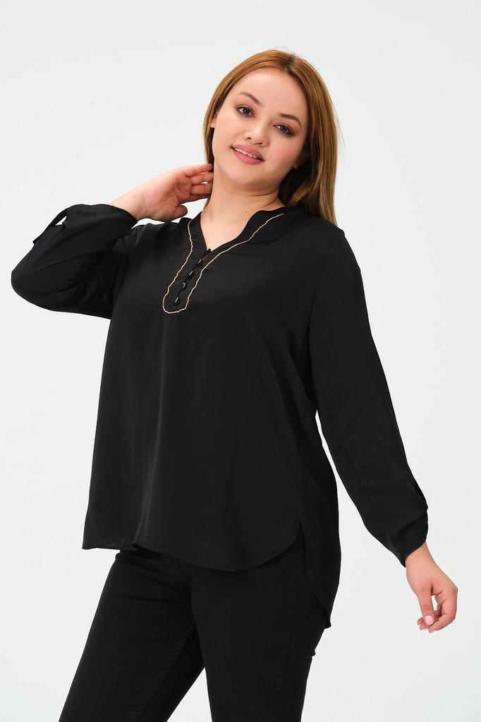 Damen Bluse in großer Größe Plus Size Bluse mit Ketten-Accessoires am Kragen