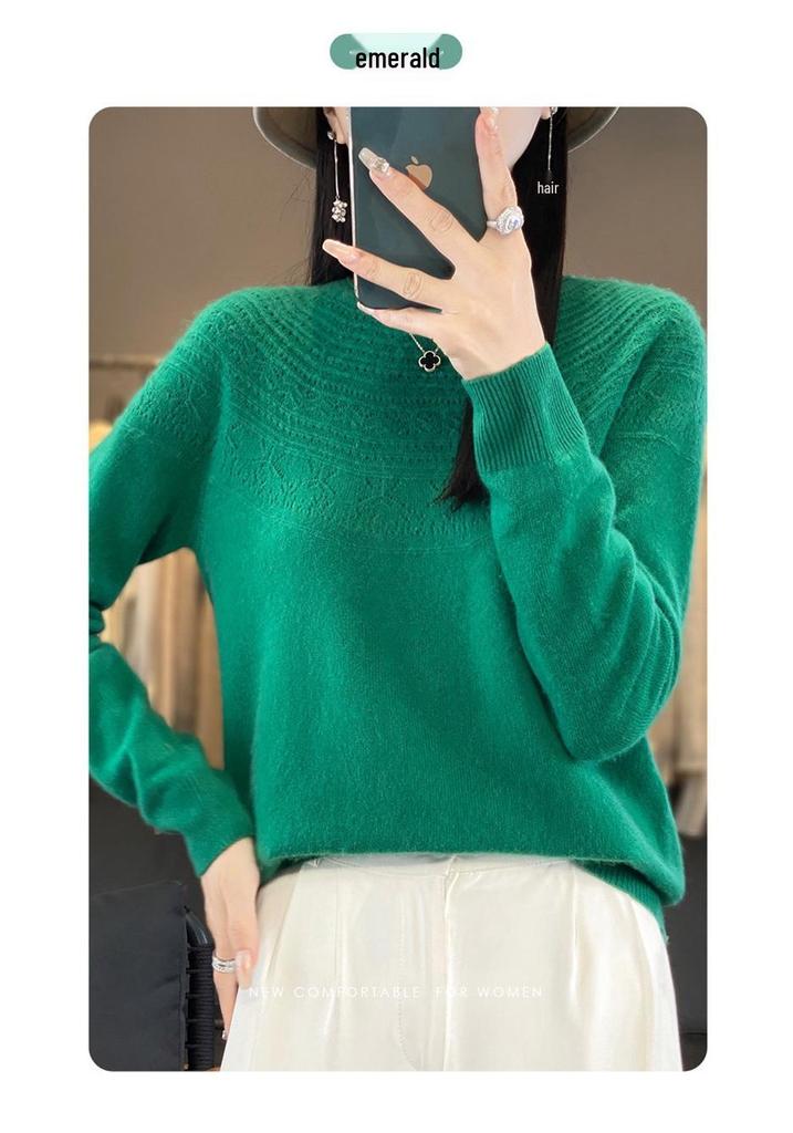 Autumn/Winter Women's Loose Knit Pullover: Long Sleeve, Rolled Hem, Round Neck Base Layer.