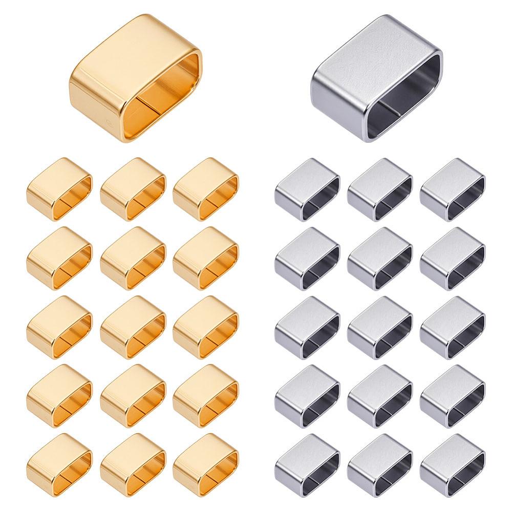 1set 40Pcs 2 Colors 201 Stainless Steel Slide Charms For Leather Cord Bracelets Making Rectangle Golden & Stainless Steel Color 10x6x5.5mm