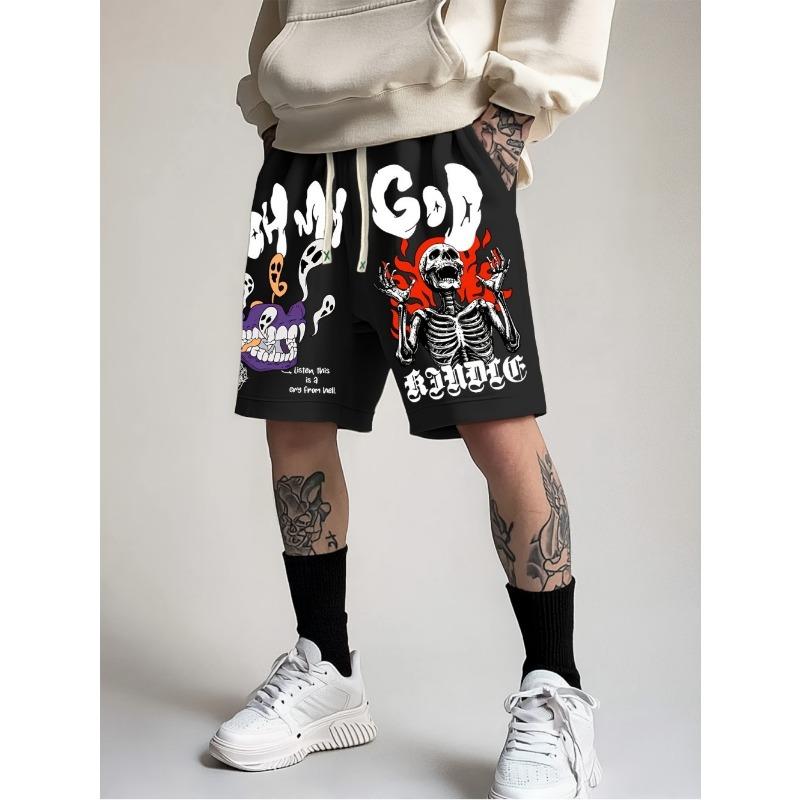 European and American Men's Summer Skull Letter Print Comfortable Breathable Drawstring Shorts Outdoor Street Pants
