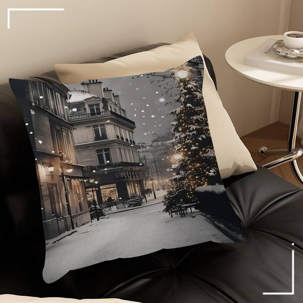 Winter Holiday Town Cushion Cover Car Throw Pillow Case For Sofa Car Christmas Gift 40x40cm 45x45cm