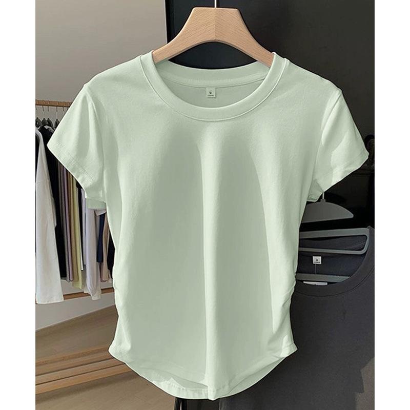 Round Neck T-shirt Short-sleeved Women's Summer New Slim Half-sleeved American Inner Top French Waist Pinch