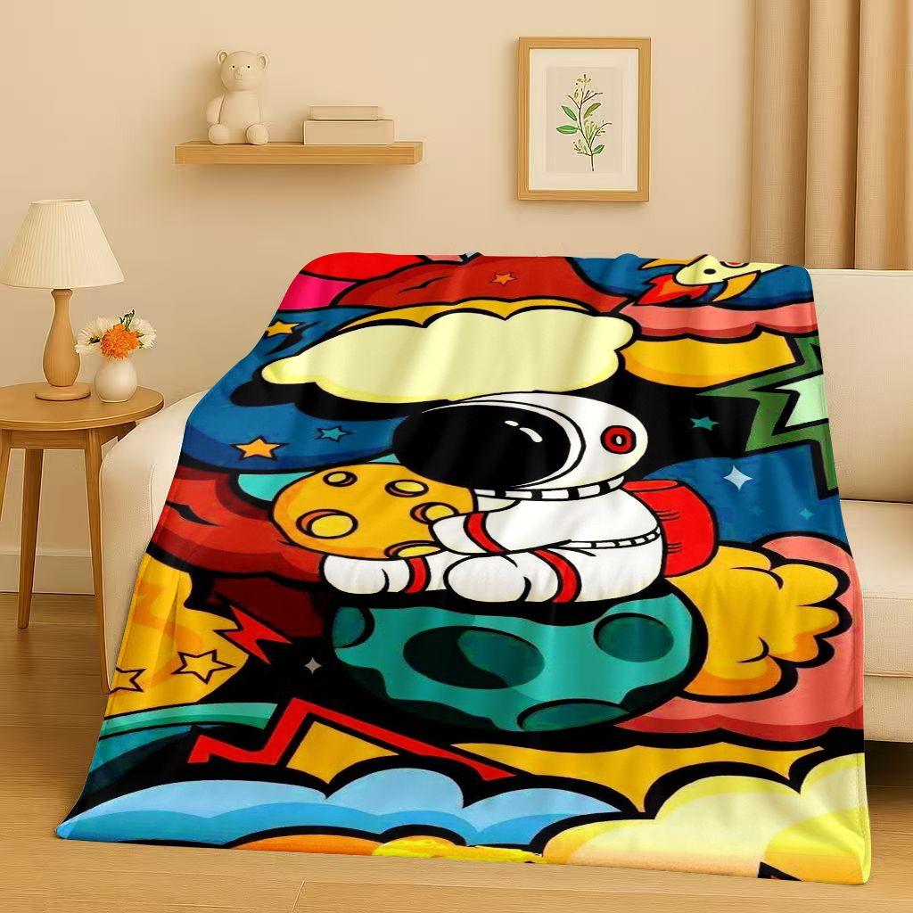 3D Cartoon Astronaut Spaceman Planet Flannel Blanket,Ultra Soft Plush Throw for Home Bedroom Bed Sofa Cover Kid Christmas Gift