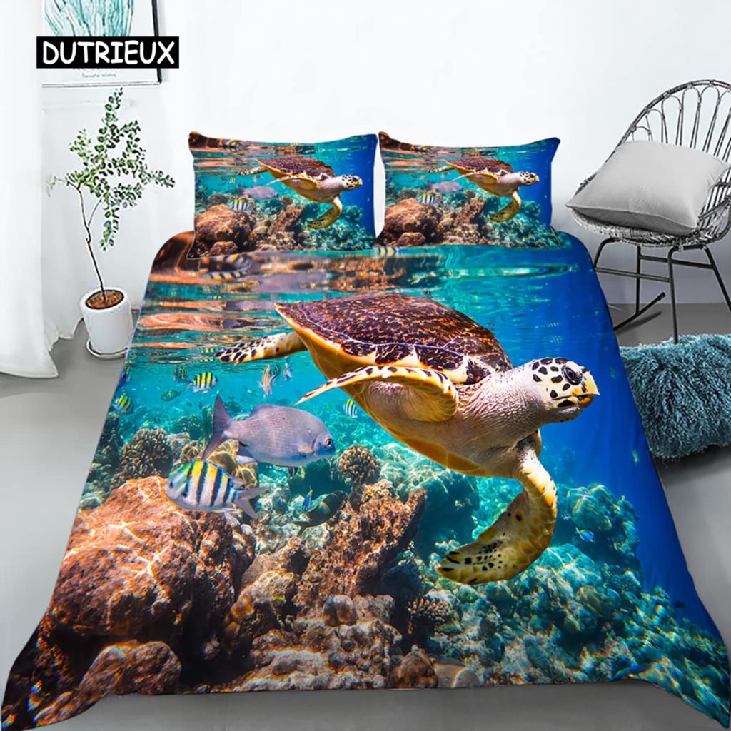 

Cozy Vibrant King Sea Turtle Duevt Size Ocean Themed for Teens Boys and Girls Soft Polyester Comforter Quilt Comforter (quilt)-EU Single(135*200cm)3pcs