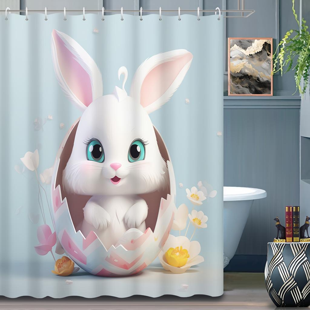 Charming Rabbit Shower Curtain - Cute Rabbits Appear From The Egg Walls Hanging On Living Room And Bedroom Decorations Whimsical