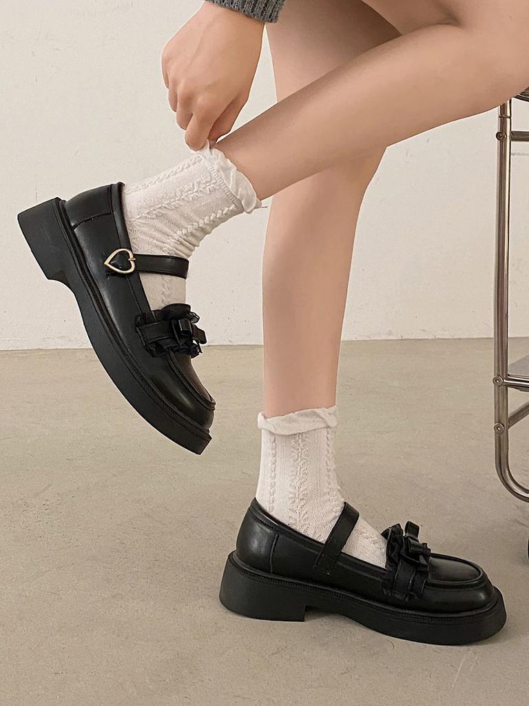 White versatile platform small leather shoes women's 2025 spring and autumn models Japanese Lolita jk shallow bow Mary Jane shoes
