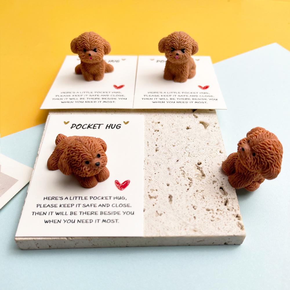 1 PC DIY Cute Teddy Resin Pocket Hug Card, Puppy Series Figurine Gift Card, Holiday Gift