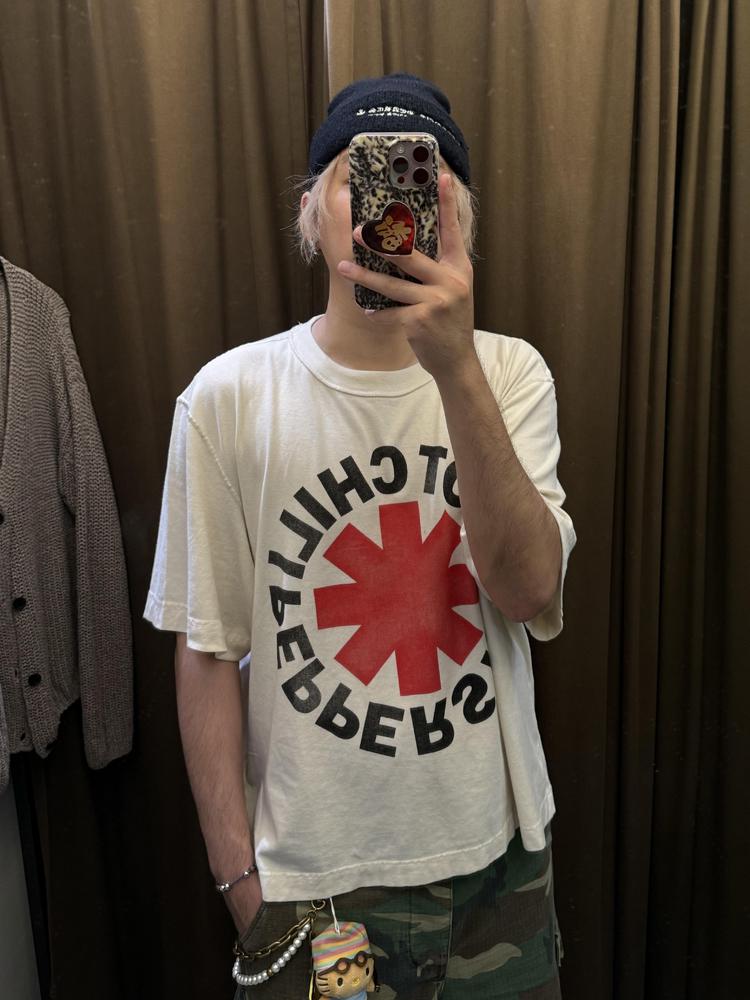 Men's Vintage Distressed Red Hot Chili Peppers Abstract Pattern T-Shirt