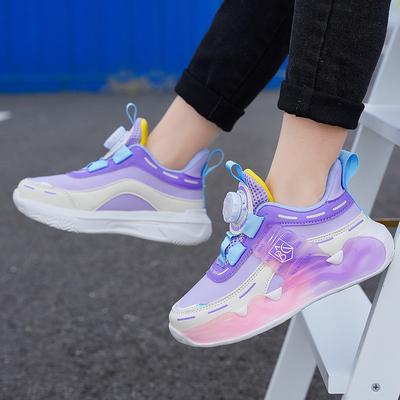 Children's Shoes for Girls Aged 6-12 Years Old 2024 Spring and Autumn New Leather Wear-resistant Rotating Button Running Shoes for Boys Sneakers