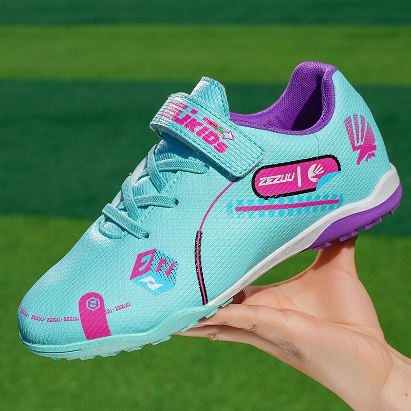 New Velcro Children's Football Shoes Boys and Girls Primary School Students Broken Nail Sneakers Artificial Grass Game Training Shoes