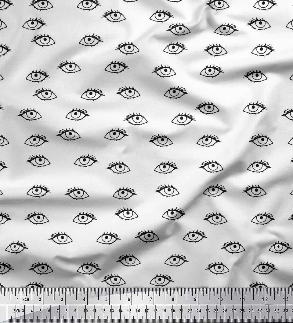 

Soimoi Зелений японський креповий атлас Тканина з принтом очей і обличчя на метри 42 дюйма 42 Inch Wide - Poly Crepe білий