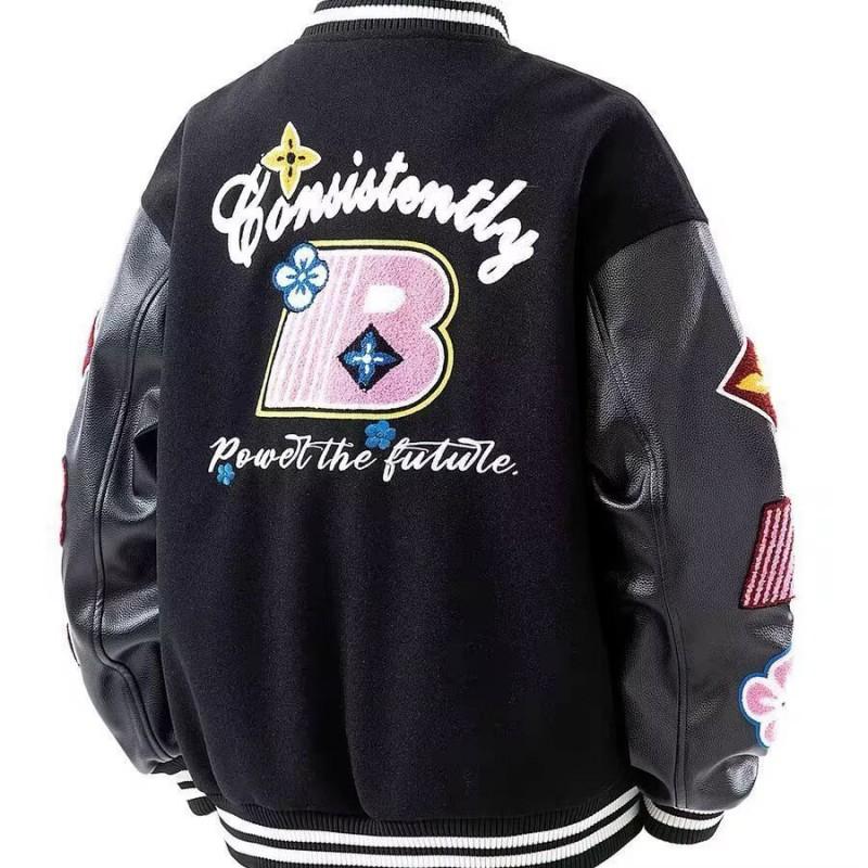 Unisex Vintage Baseball Jacket Streetwear Oversized Bomber Coat With Embroidery Patchwork Design Fall