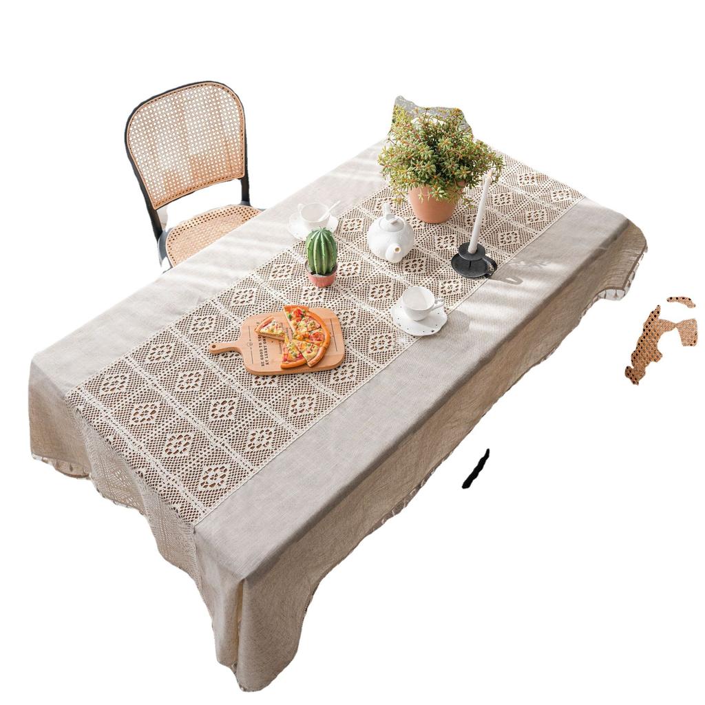 Table Cloth Plain Color Hollow Splicing Small Fresh Dining Table Cloth Restaurant Tablecloth