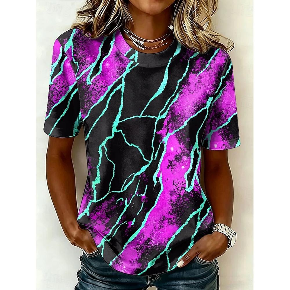 Women's T Shirt Print Graphic Marble Vintage Stylish Casual Short Sleeve Crew Neck Round Neck Regular Tops