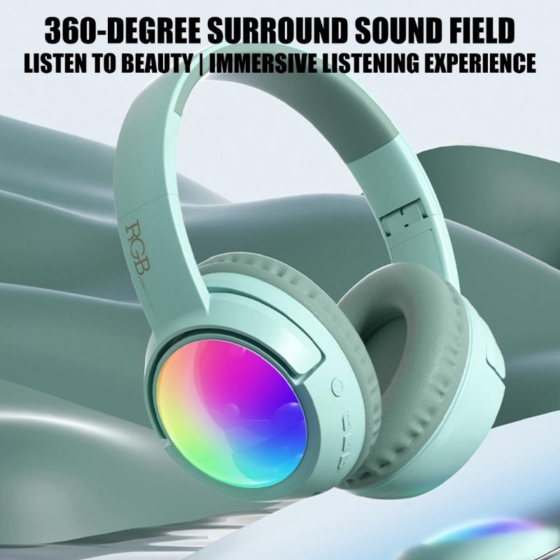 Foldable LED Gaming Headphone with Noise Canceling Bluetooth-compatible 5.4 Long Battery Life Auxiliary TF Card Support