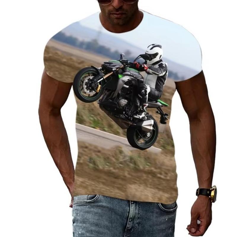 Letní móda Nová pánská grafická trička s motocyklem Trend Osobnost Cool styl Lokomotivní vzor 3D potisk Tričko s krátkým rukávem Top