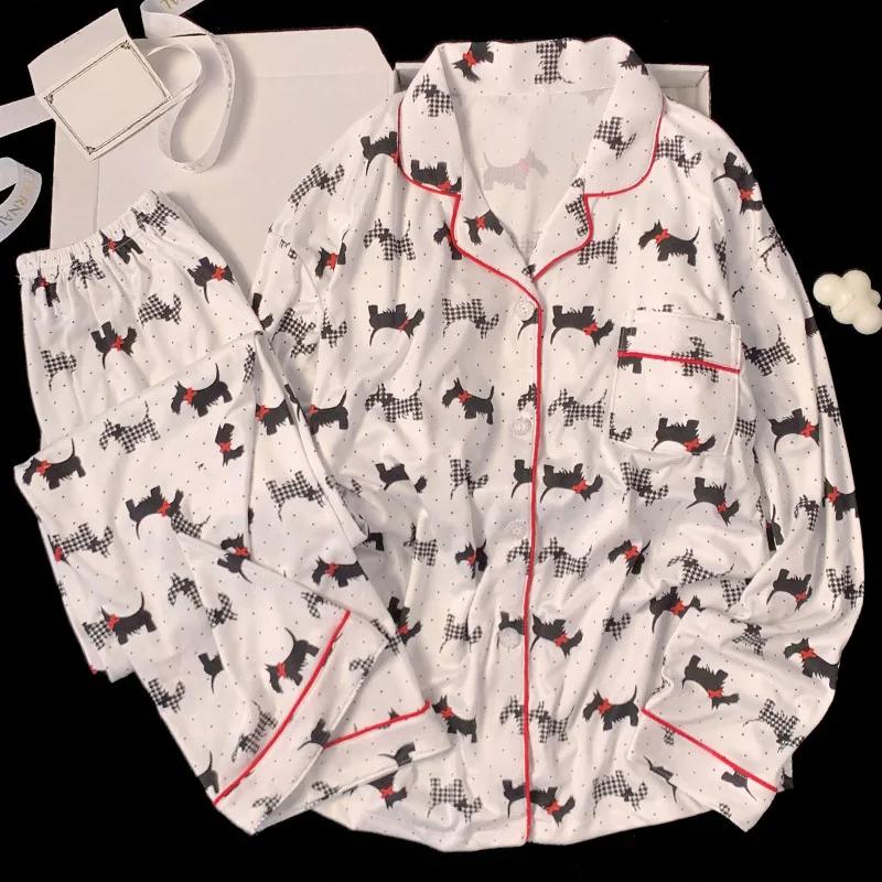 Spring and Autumn Women's New Long-Sleeved Pajamas Homewear Suit Cartoon Printing Girls Students Female Homewear Suit