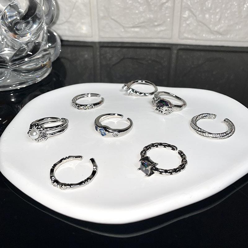 Niche Design Sense High Sense Zircon French Fold Irregular Personality Open Ring Fashion Ring Women