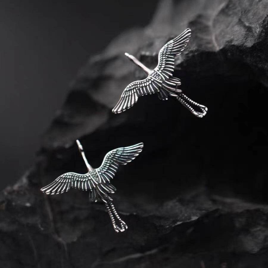 Yunzhiyu Yu Shuxin Yunwei Shirt with the Same Earrings, National Style, Crane Stud Earrings, Niche Design Sense of Old Earrings
