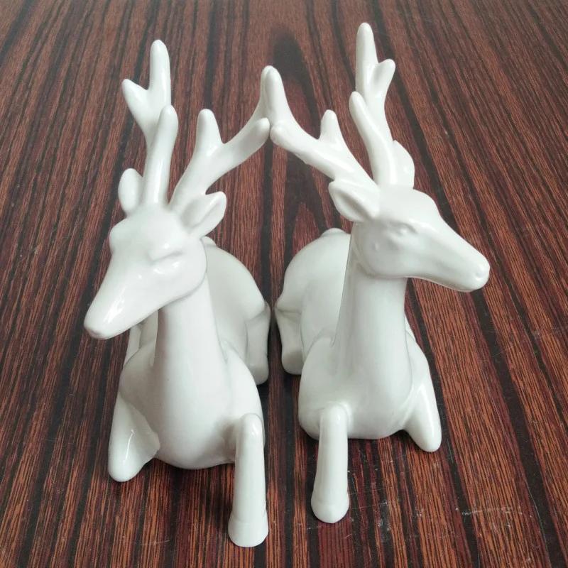 Easter Couple Deer White Glazed Porcelain Ceramic Crafts Ornaments Decorations for Home Decro Fairy Garden Accessories for Gifts