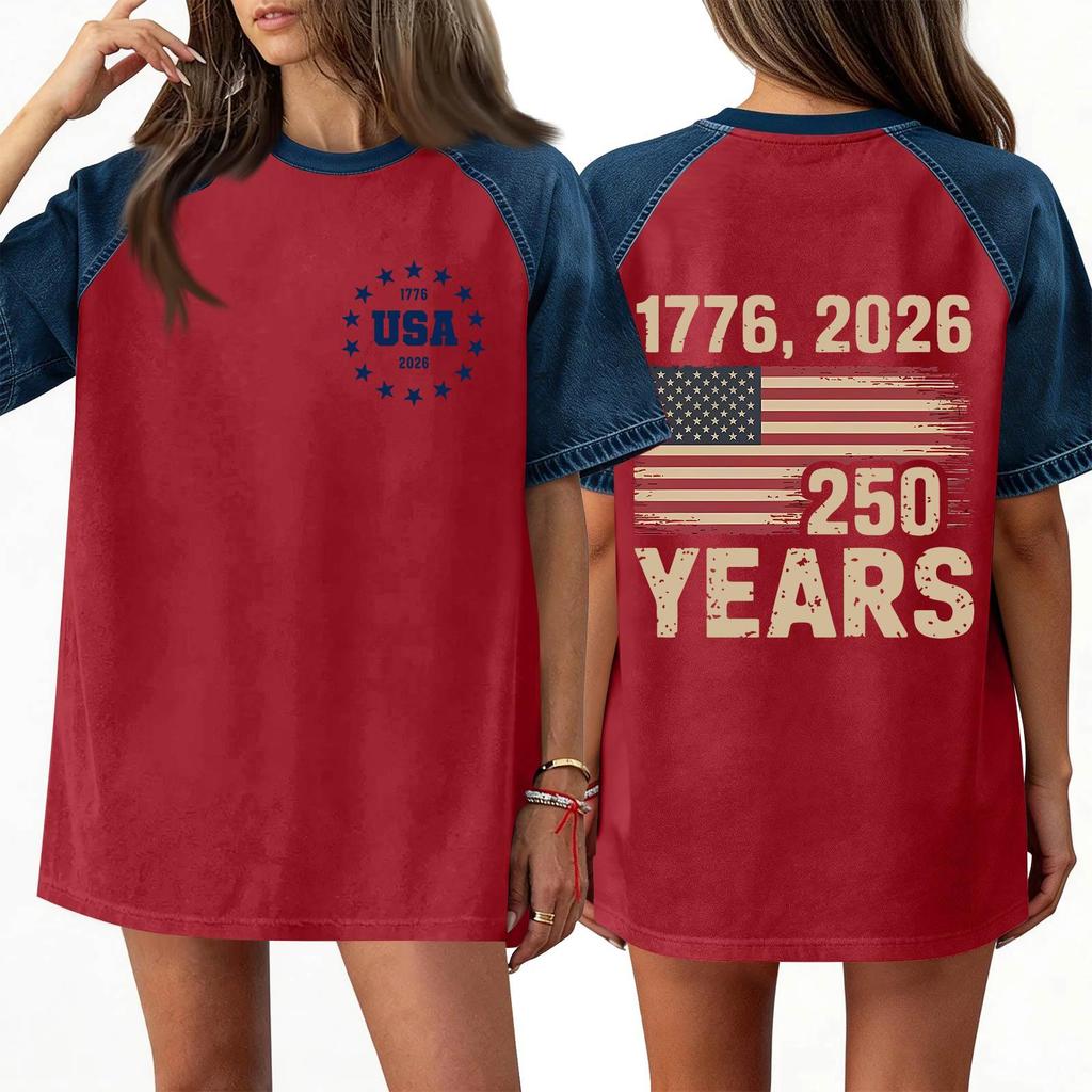 Denim Patchwork Shirts For Women Stand Collar Casual Blouse Short Sleeve Comfy Tshirt Spring Summer Fashion