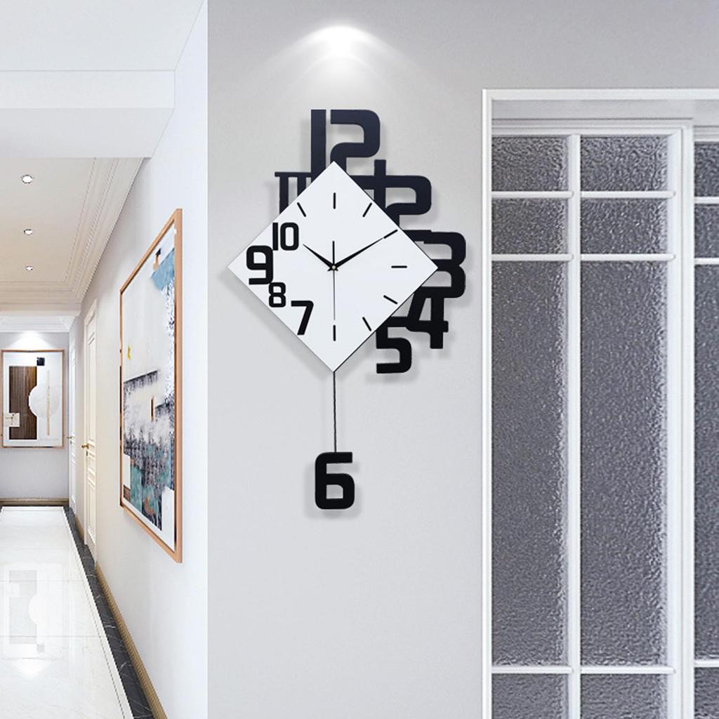 Large Wall Clock Silent Pendulum Battery Operated Non Ticking for Living Room Bedroom Office Home Decorative Wall Clock Square White Wood
