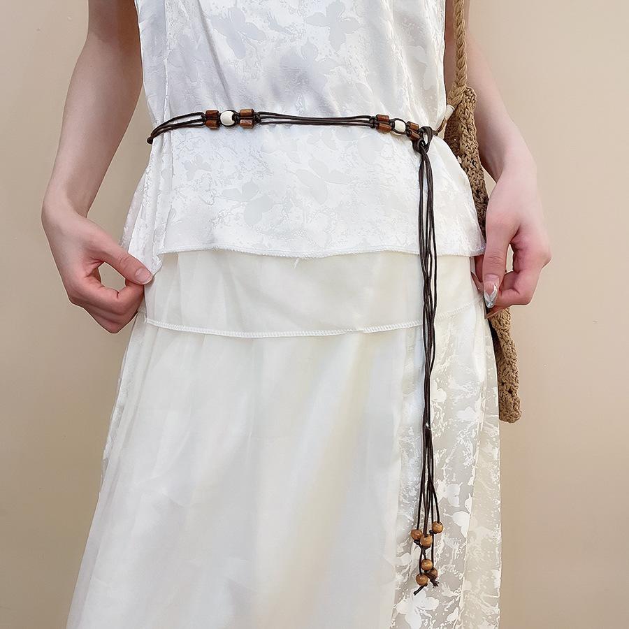 Vintage ethnic wind wood bead woven fringed waist chain bohemian belt clothing