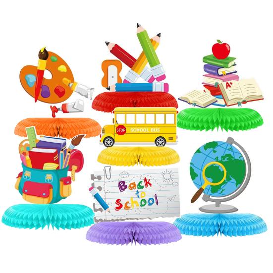 7Pcs Back-to-School Honeycomb Decor Set Classroom Party Theme Decorations Festive Table Centerpieces for School Bulletin Board & Wall Decor