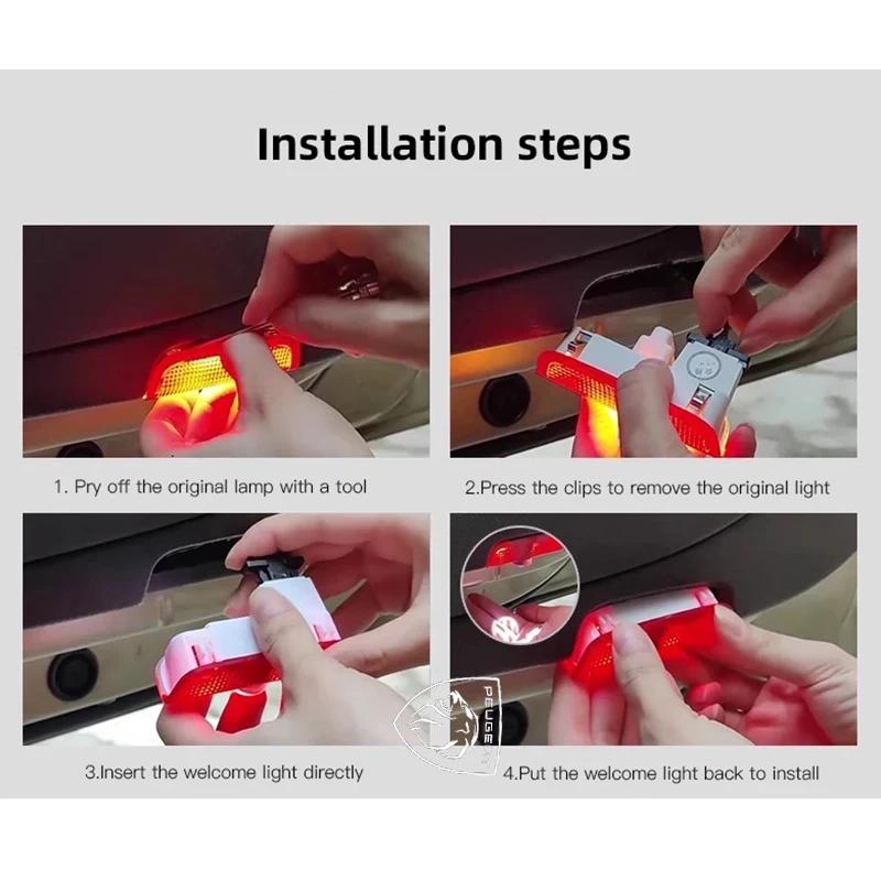 2Pcs Car Door Logo Welcome Light Laser Projector Lamp For Peugeot 407 508 2008 5008 307 308 3008 206 207 208 107 Car Accessories