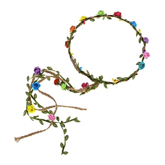 Couronne de Fleurs Roses avec Liane de Cheveux Bandeau Floral Bohème Couronne Florale Hawaïenne Couronne Florale de Fête pour Mariage Photos de Vacances à la Plage