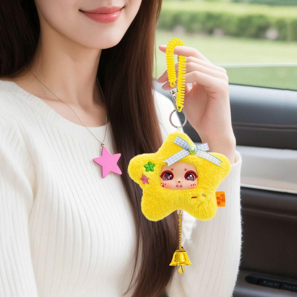 Cartoon Design Lucky Star Plush Keyring Rubber Plush Face Doll Stuffed Plush Toy  Kids