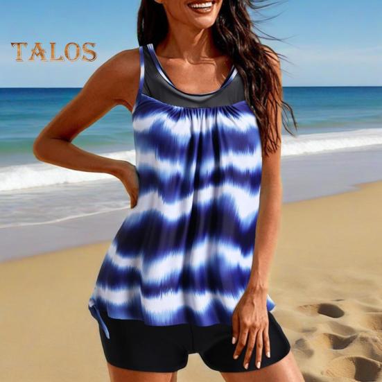 Ensemble tankini d'été 2 pièces, haut à bretelles dégradé de couleurs, maillot de bain taille haute, motif rayé, vêtements de plage, vacances