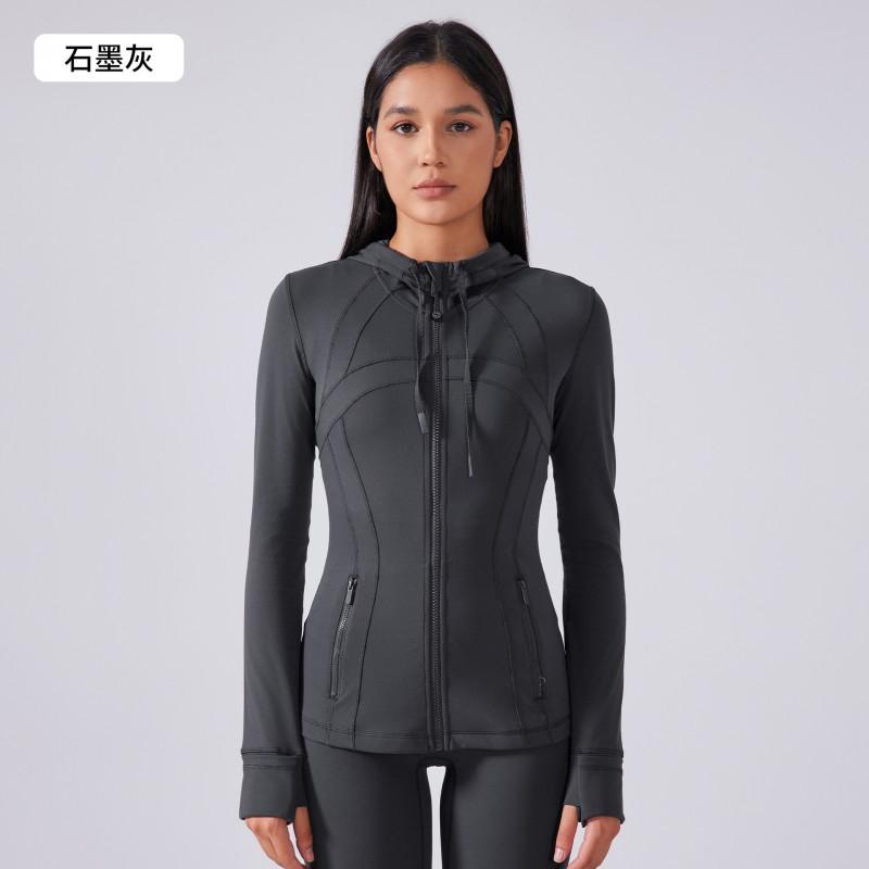 Womens Hooded Drawstring Fitness Jacket Slim Fit Running Gym Sportswear