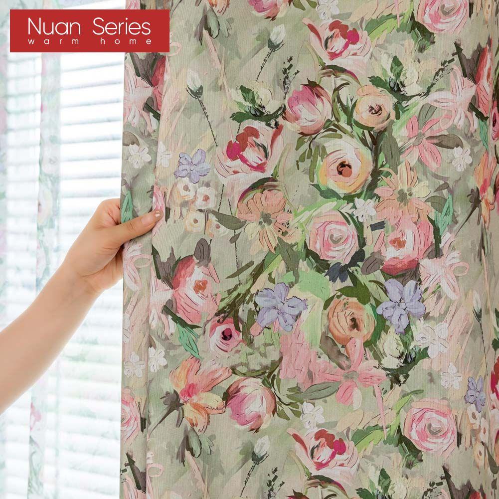 1PC Nuan Series European Pastoral Style Oil Painting Rose Print Curtain Full Blackout Curtains for Bedroom Living Room Balcony Window for Home Decor