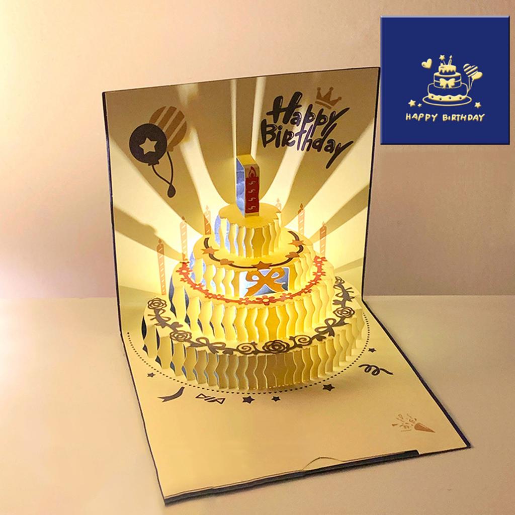 Yousheng 3D-Geburtstagskarte, Pop-Up-Grußkarte mit Musiklichtern, Happy Birthday-Karte mit Kuchen für Frauen, Männer, Kinder, Freunde