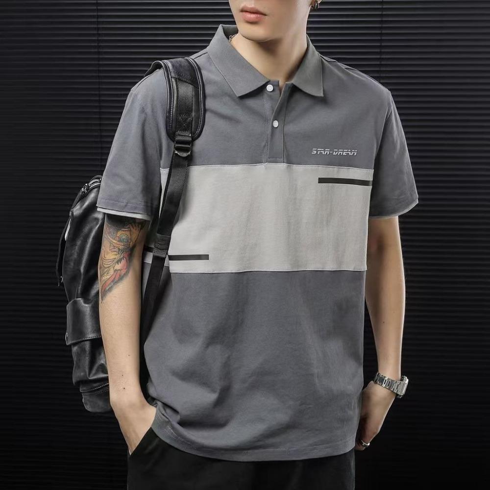 

Men s Polo Shirt Vintage Hong Kong Style Color Block Summer 5XL