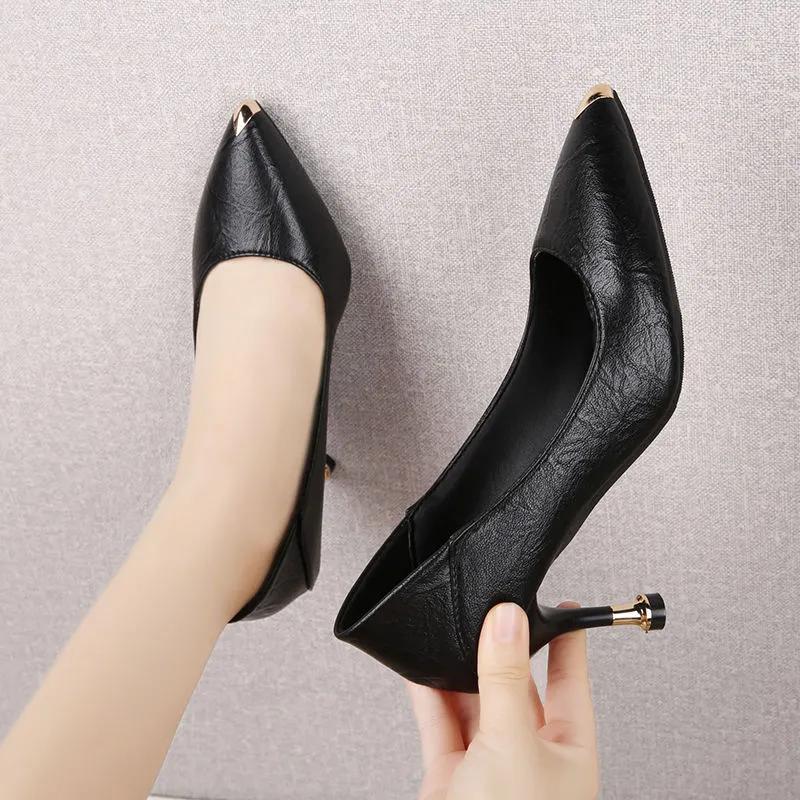  Zapatos De Mujer Women Classic Beige Leather High Heel Shoes for Sexy Party Club Lady Cool Black Stiletto Heels  Ab692