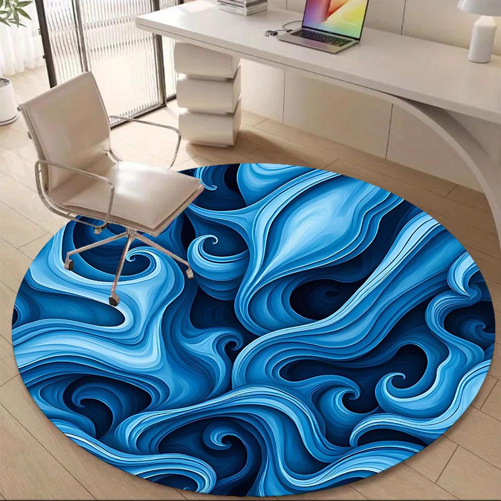 1PC Ocean Waves Pattern Office Round Area Rug, Mat Suitable For Office, Under Office Chairs Bedroom Living Room Home Decor, Room Deco