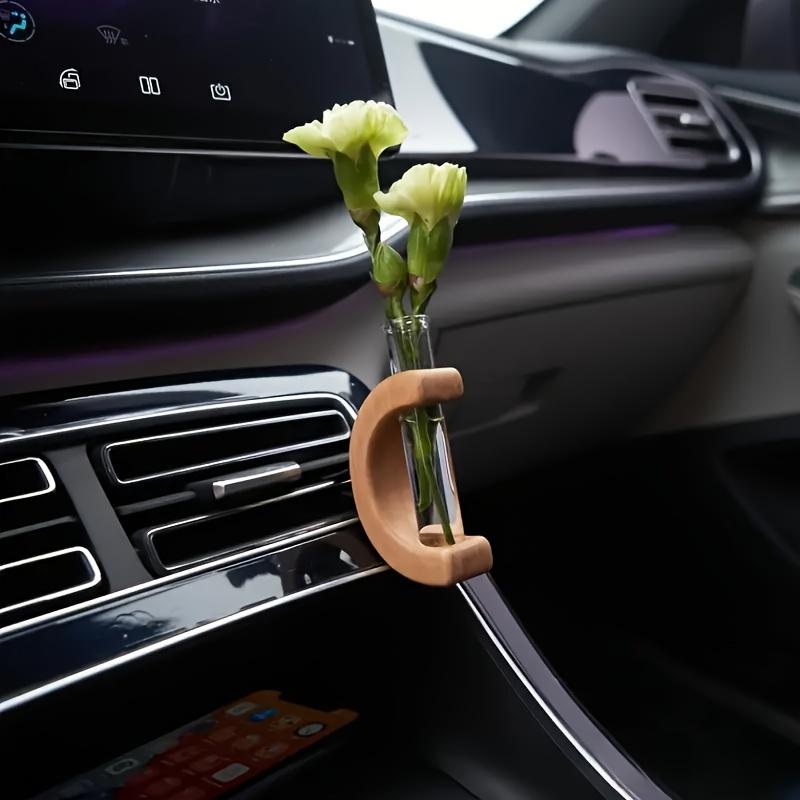 Test Tube Solid Wood Vase Mini Bonsai Vase Plant Floral Container Plant Breeding Station Mini Glass Car Flower Vase Car Decor