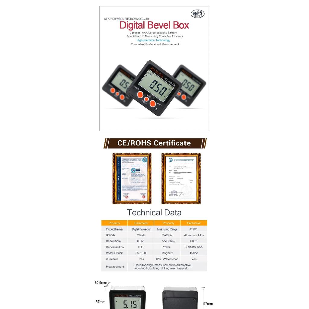 SHANHR IP65 Digital Level Protractor Inclinometer Magnetic Level Angle Meter Angle Finder Level Box Digital Angle Gauge