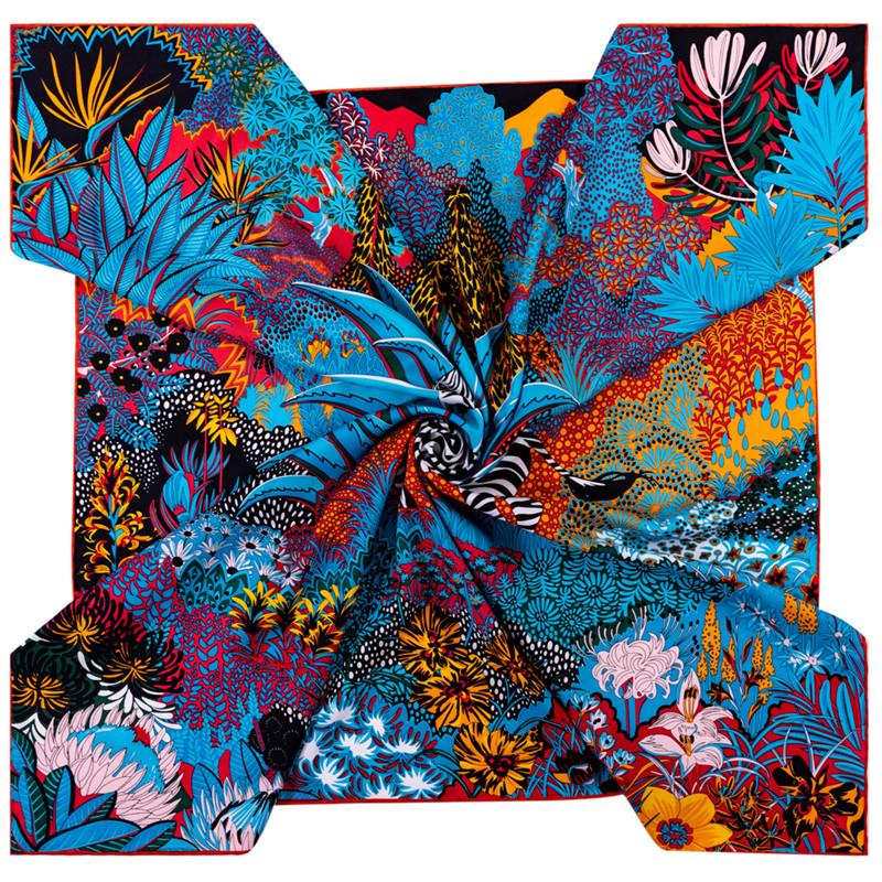 Zebra Foulards Twill Silk Square Scarf Women Shawl  Hijab Scarf Design Bandana Manual Hand Rolled Hem Head Scarves 90Cm