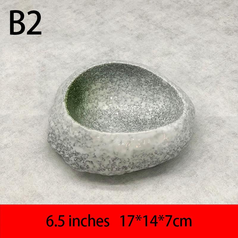 Creative Japanese Stone Bowl Ceramic Tableware Restaurant Sashimi Sushi Plate Barbecue Shaop Plate Fruit Salad Dessert Bowl