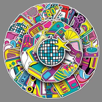 50 Naklejek Graffiti w Stylu Retro lat 80. Spersonalizowane Kreatywne Dekoracyjne Naklejki na Etui na Telefon Komórkowy, Kubek na Wodę, Walizkę