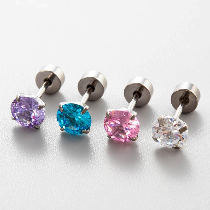 Henson Titanium Ear Cartilage Studs with Dopamine Colored Zircon Screw Disc Earrings