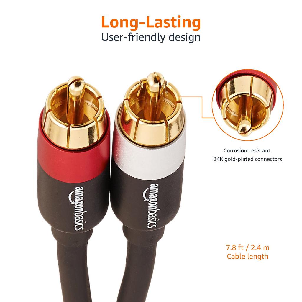Amazon Basic RCA Audio Cable RCA Male 2 RCA Black 2.4m (2 - Male)