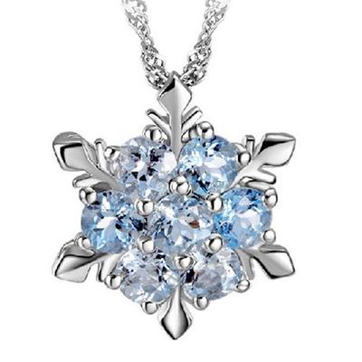 Women's Temperament Silver Plated Zircon Sapphire Snowflake Crystal Necklace