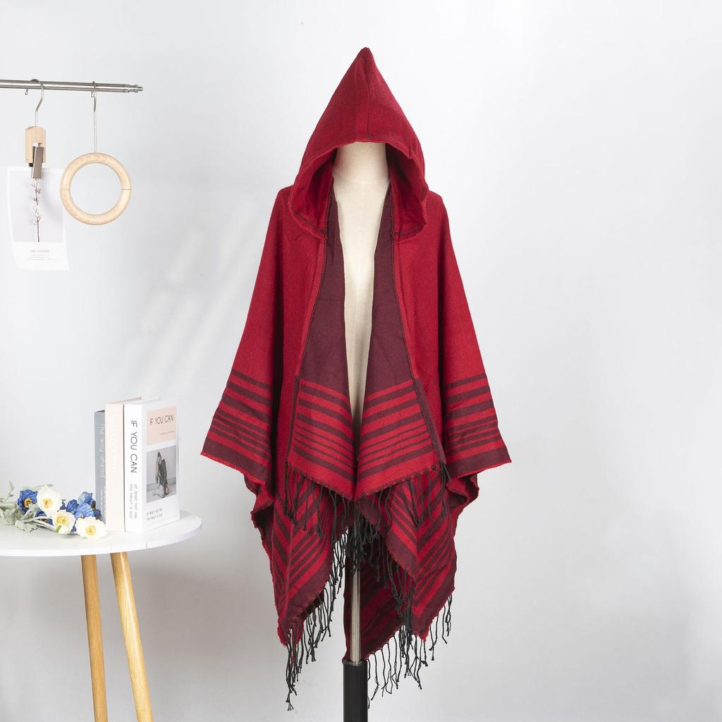 Striped Tassel Shawl Women'S Simple Leisure Travel Photo Scarf Comfortable Indoor Cold Scarf Cape