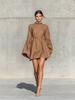 Women Solid Color High Neck Flounce Sleeve Mini Dress Elegant Casual Puff Sleeve A Line Dress